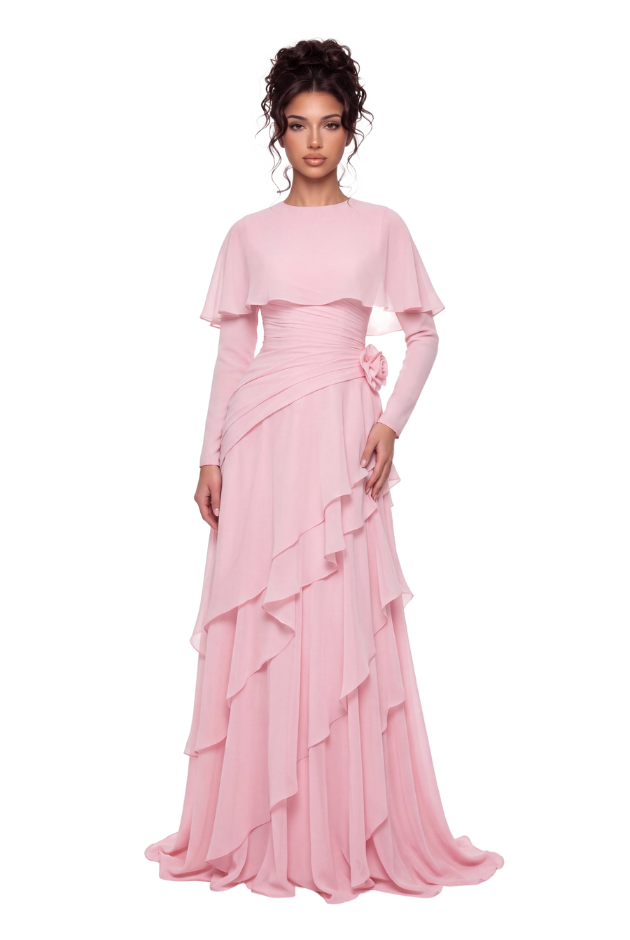 The Athera Chiffon Cape Gown – Blush Pink