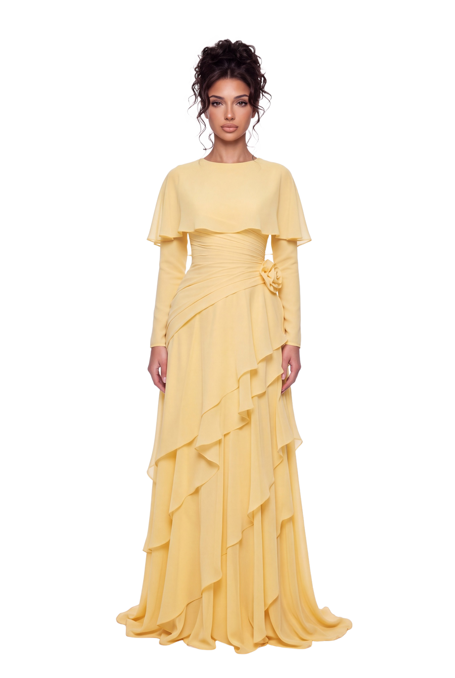 The Athera Chiffon Cape Gown – Butterfly Yellow