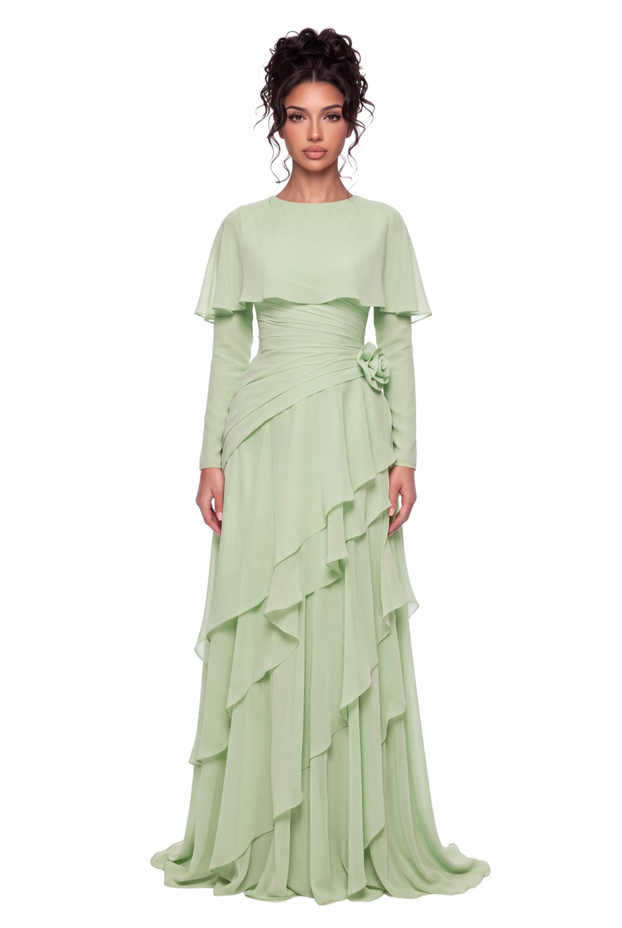 The Athera Chiffon Cape Gown – Sage Green